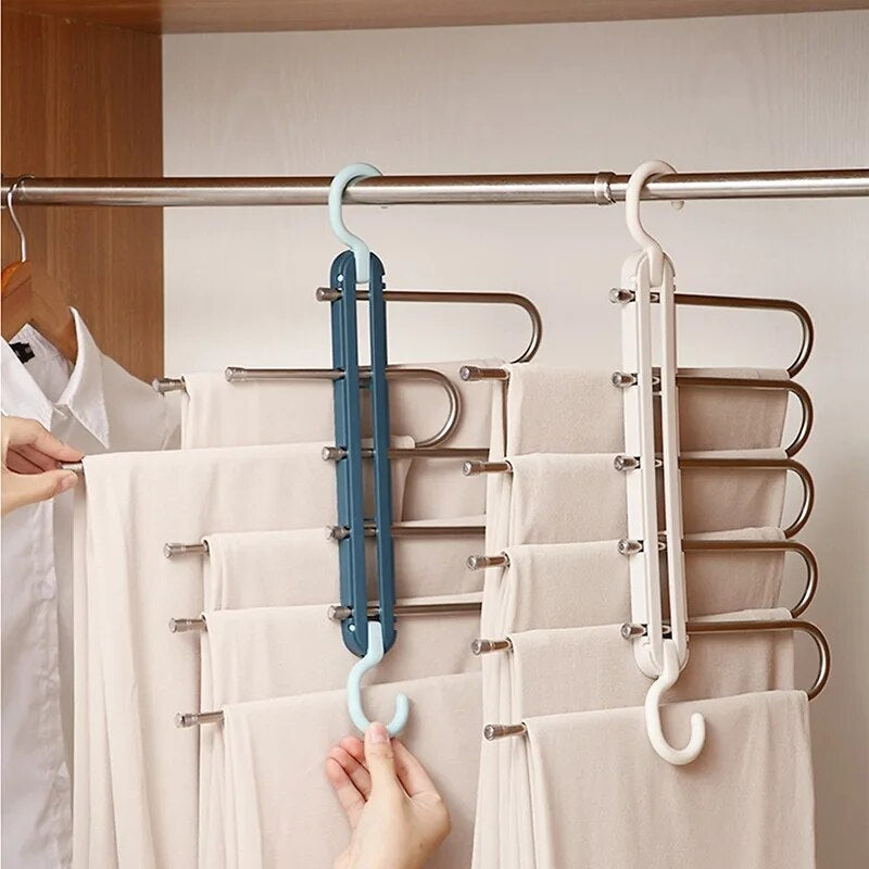 5 in 1 Pant Hanger for Clothes Organizer Multifunction Shelves Closet Storage Organizer Stainless Steel Magic Trouser Hangers