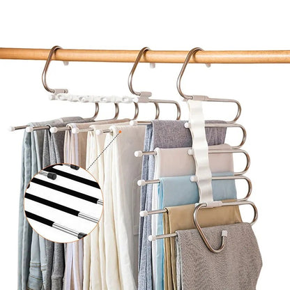 5 in 1 Pant Hanger for Clothes Organizer Multifunction Shelves Closet Storage Organizer Stainless Steel Magic Trouser Hangers