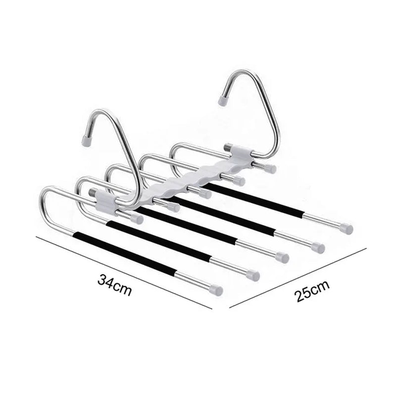 5 in 1 Pant Hanger for Clothes Organizer Multifunction Shelves Closet Storage Organizer Stainless Steel Magic Trouser Hangers