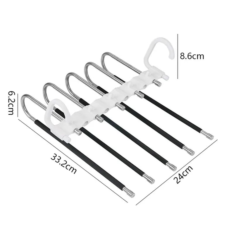 5 in 1 Pant Hanger for Clothes Organizer Multifunction Shelves Closet Storage Organizer Stainless Steel Magic Trouser Hangers